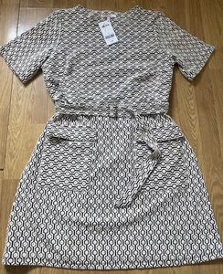 Next Women’s Beige & Black Retro Vibe Short Sleeved Dress with Belt Size 18 - Picture 1 of 9