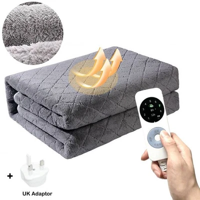 JIEAO Electric Heated Blanket 9Heating Small Double Remote Timer Underblanket Washable