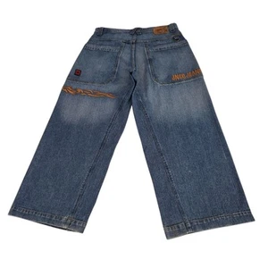 JNCO Y2k Vtg Jeans Mens 36 (Actual 35 x 28.5") Crown Embroidery Wide Leg Baggy - Picture 1 of 24