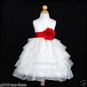 IVORY/TRUE RED HOLIDAY PAGEANT WEDDING FLOWER GIRL DRESS 12M 18M 2/2T 3/4 6 8 10 - Picture 1 of 2
