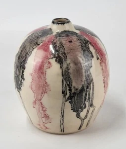 HAND THROWN STUDIO ART POTTERY VASE ROUND RUST DRIP GLAZE - Picture 1 of 7