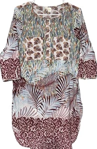 Top tunica fico e fiore Anthropologie M stampa floreale orlo spacco bottoni davanti - Foto 1 di 9