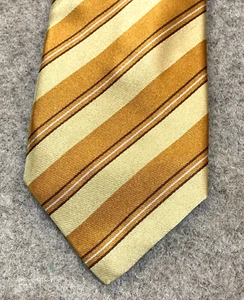 Geoff Nicholson Made In Italy Striped Yellow Gold, Silk Necktie Tie - Picture 1 of 8
