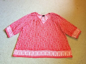 Womens Top-JNY JONES NEW YORK-red/white floral rayon V-neck tunic 3/4 slv-3X - Picture 1 of 5