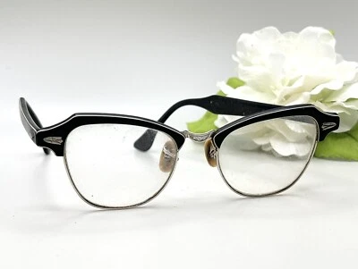 Gafas de colección Bausch Lomb B&L años 50 1/10 oro blanco 12K rellenas cuerno negro con borde Foto 1 de 4