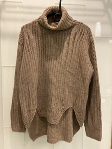 NEW $119 POL SMALL Tan Turtleneck Step Hem Chenille Sweater - Picture 1 of 6