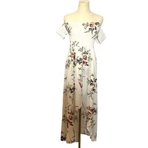 Damen Off-Shoulder Blumen High-Low Flow Maxikleid Small Hawaii Strand Sommer - Bild 1 von 7