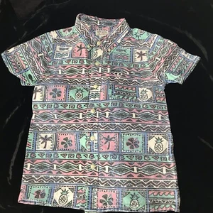 Vintage Surfer Shirt Boys 10 Aztec 90s Surf All over Print Pastel Beach Skater - Picture 1 of 10