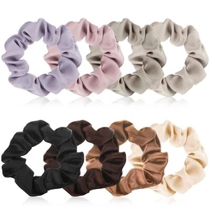 8 Pack Satin Hair Scrunchies for Women Silk Hair Ties Silk Scrunchies Neutral... - Picture 1 of 7