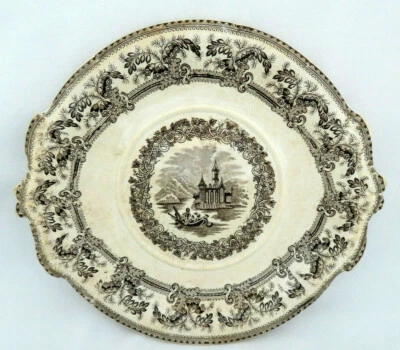 Antique Large RARE Staffordshire England Brown Transfer Pottery Platter Tray - Image 1 of 4