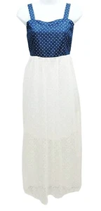 Speechless Polka Dot Denim Crochet Lace Maxi Dress Big Girls 16 - Picture 1 of 2