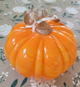 Glass Hand Blown Pumpkin Orange Large Glass Stem New* - Picture 1 of 3