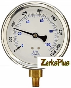 Liquid Filled 2-1/2 Pressure Guage Stainless Case Lower Mount, 0-1500PSI - Picture 1 of 1