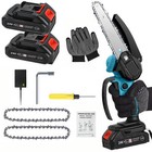 6 Electric Mini Chainsaw 24V Handheld Cordless Wood Cutter w/ 2 Battery 2 Chain