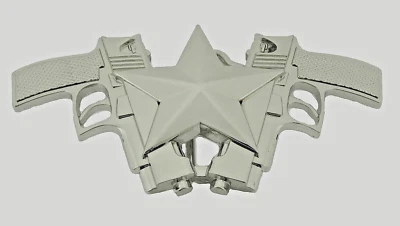 Vintage Sheriff Star GUN Belt Buckle Cowboy Silver Metal Western Rodeo Men Women - Image 1 of 4
