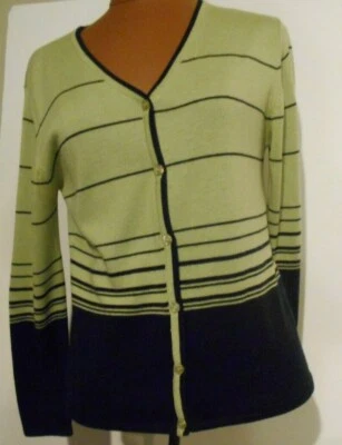 Suéter Cárdigan Casual Corners Annex Petite Verde Negro Rayas Manga Larga  Foto 1 de 4