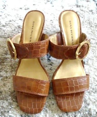 Sandalias elegantes de tacón alto abierto marrón Dana Buchman talla 7,5 ¡con caja! Foto 1 de 4