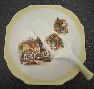 Lord Nelson Pottery England Pavlova Dish Plate and Server Dessert Cake Village - Picture 1 of 6