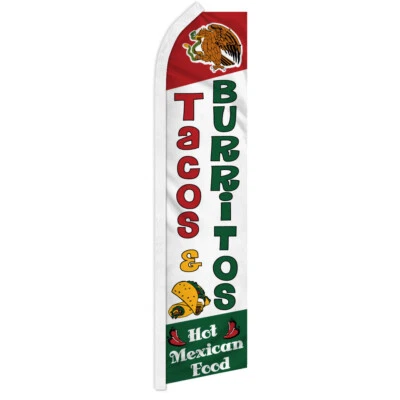 Tacos & Burritos Swooper Feather Flutter Advertising Flag Mexican Food Flag - Image 1 of 2