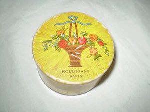 Antique French face powder box, Houbigant Paris,  basket of flowers - Imagen 1 de 3