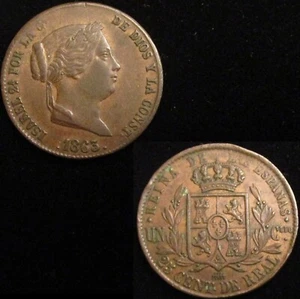 *GUTSE*771-ISABEL II, 25 CENTIMOS DE REAL 1863, SEGOVIA, EBC. - Imagen 1 de 1