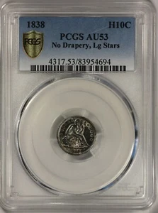1838 H10C PCGS AU 53, ohne Draperie, große Sterne - Bild 1 von 4