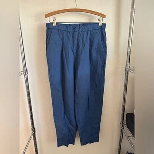 EILEEN FISHER DENIM BLUE LINEN PANTS. - Picture 1 of 9