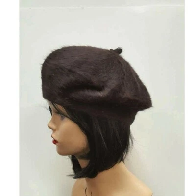 女士人造兔子毛皮贝雷帽冬季宽松经典法国蓬松豆帽美国 — 第 1/4 张图片