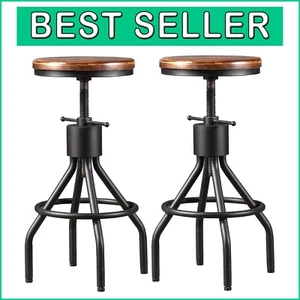 Rustic Industrial Swivel Bar Stools - Extra Tall Height Adjustable, Set of 2 - Picture 1 of 12