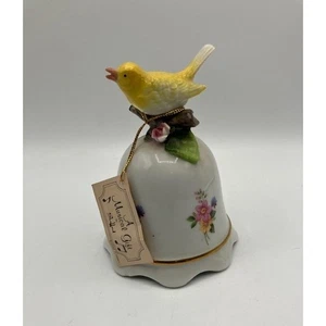Music Box Porcelain Bell Yellow Bird Figurine Floral Design Decor Made in Japan - Picture 1 of 8