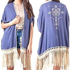 Umgee Top Gr. L Western Drapiert Cardigan Fee Fransen Schal Damen Kimono Staubtuch - Bild 1 von 3