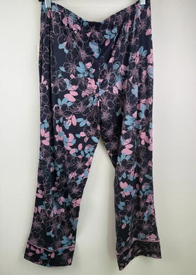 Thalia Sodi Satin Lounge Floral PJ Sleep Bottom Pants  Black   Size L NWOT - Image 1 of 4