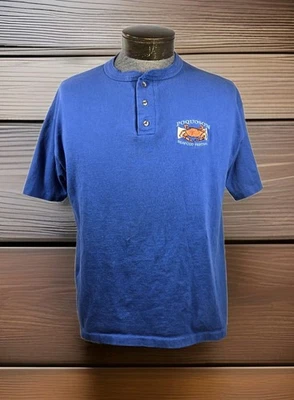 Vintage Poqouson Seafood Festival Henley Shirt Mens L Blue Short Sleeve USA  - Image 1 of 4