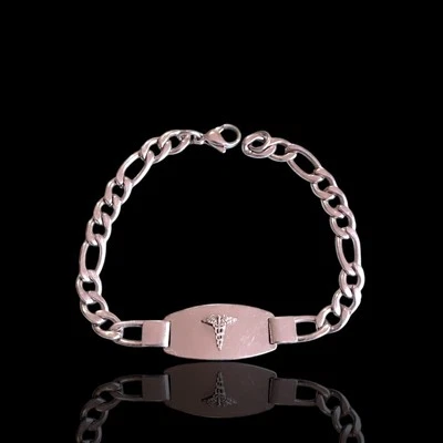 Pulsera de alerta médica de acero inoxidable para hombre no inscrita 7,5 pulgadas para hombre y mujer  Foto 1 de 4