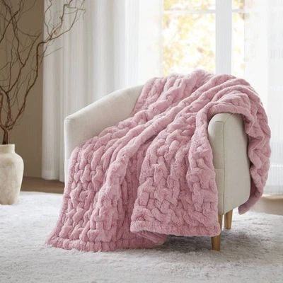 Soft Pink Ruched Fur Throw Blanket - 50x60 Inches for Cozy Comfort - Image 1 of 4