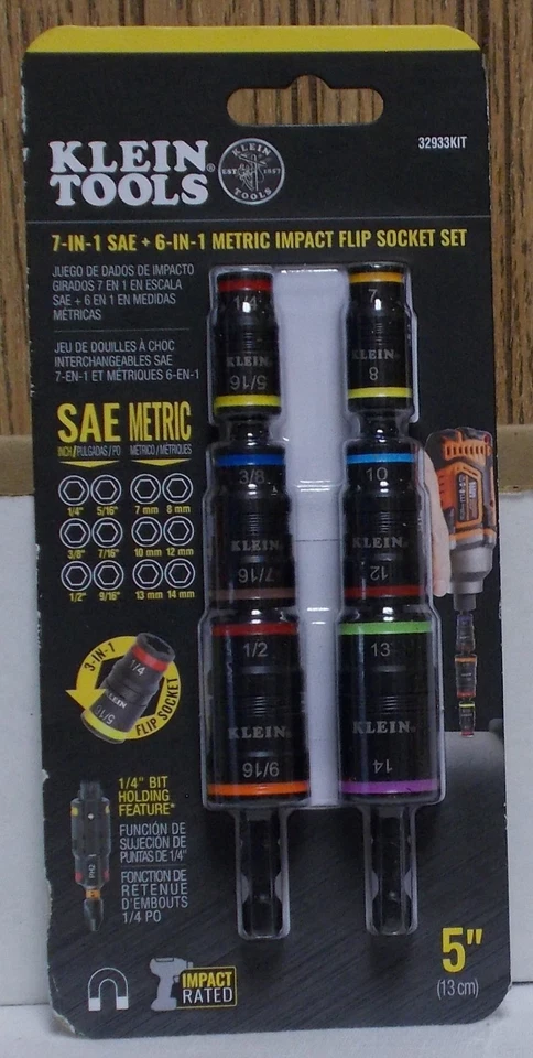 KLEIN TOOLS 32933KIT 7 In 1 SAE + 6 IN 1 METRIC IMPACT FLIP SOCKET SETS - Image 1 of 1