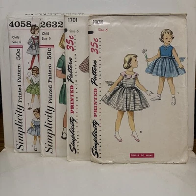 4 Simplicity Printed Patterns #’s 1108, 1701, 2632, 4058 Sizes 6 Girls - Image 1 of 4