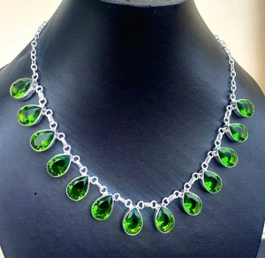 Green Peridot Gemstone Handmade 925 Sterling Silver Jewelry Necklace Size-17-18" - Picture 1 of 4