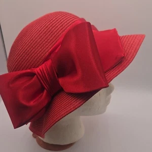 Toucan Red Straw Elegant Side BOW Women's Hat - Picture 1 of 6