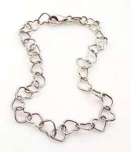 Vintage Signed IBB 925 Italy Sterling Silver Open Heart Link Bracelet 7 in - Picture 1 of 7