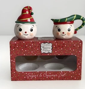 New! Johanna Parker Christmas Winter Red Green Snowman Sugar & Creamer Set - Picture 1 of 2