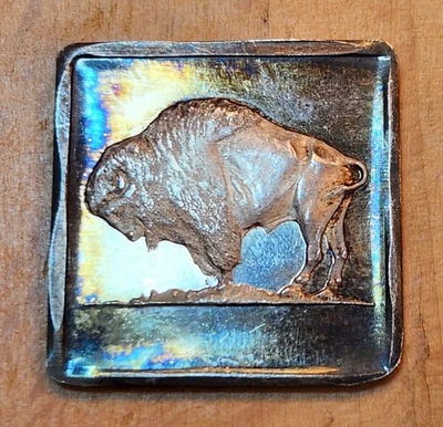 Barra de plata fina cuadrada .999 Madison Mint Buffalo de 1/4 oz tono arco iris rara Foto 1 de 3