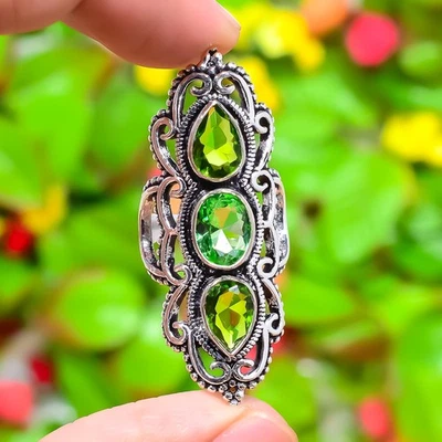 Peridot Gemstone 925 Sterling Silver Gift Jewelry Ring Size 6.5 Gift for Her G54 - Image 1 of 4