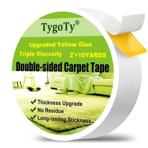 Double Sided Carpet Rug Stick Heavy Duty Reinforced Tape for Hardwood Yellow - Picture 1 of 5