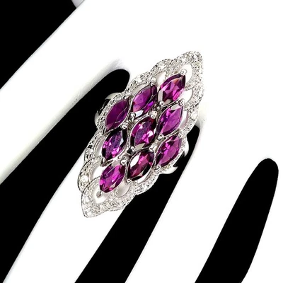 925 Anello Argento Sterling Taglio Marquise Rodolite Granato Topazio Gemma 9 - Immagine 1 di 4