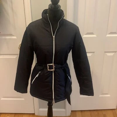 IZOD Black Puffer Belted Jacket- Size M - Image 1 of 4