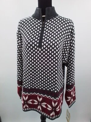 Suéter COPO DE NIEVE Gris, Blanco y Borgoña 1/4 Cremallera Años 90 NUEVO CON ETIQUETAS WOOLRICH Talla Grande Foto 1 de 4
