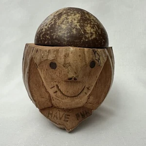 Carnival Have Fun Coconut Monkey Tiki Decor Tip Jar Drink Holder Bank - Picture 1 of 14