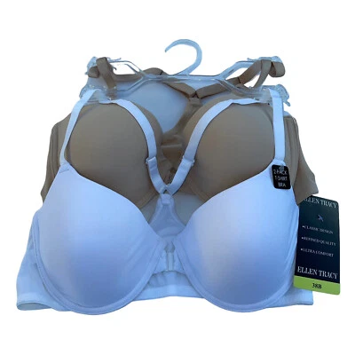 Sujetador Ellen Tracy con aros 38B blanco beige cierre frontal espalda deportiva paquete de 2 confort Foto 1 de 4