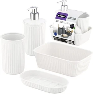 Superio Colección Acanalada - Juego de Accesorios de Baño de Plástico, Blanco (Juego de 4) - Imagen 1 de 7